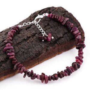 Natural Ruby Chip Beads Bracelet – Raw Nugget Gemstone Bracelet with Silver Plat